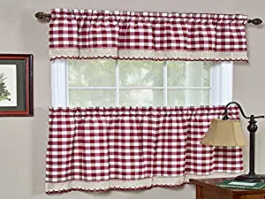 Best kitchen curtains and valances burgundy set