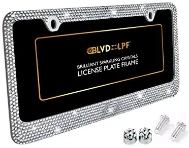 BLVD-LPF OBEY YOUR LUXURYPopular Bling 7 Row White/Clear Color Crystal Metal Chrome License Plate Frame With Crystal Screw Caps - 1 Frame