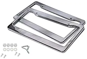 BLVD 2PCS CHROME STAINLESS STEEL METAL LICENSE PLATE FRAME TAG COVER WITH SCREW CAPS