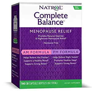 Natrol Complete Balance A.M./P.M. Capsules for Menopause Relief, Helps Relieve Hot Flashes and Night Sweats, Complete Day and Night Menopause Support, Provides Mood Support, 30 Count (Pack of 2)
