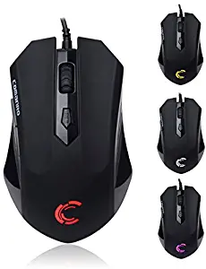 C comanro Wired Gaming Mouse, 2400 Adjustable DPI, 5-Button Ergonomic Mice with Red Sidelight for Computer, Laptop, PC - Black