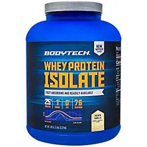 BodyTech Whey Protein Isolate Powder with 25 Grams of Protein per Serving BCAA's Ideal for PostWorkout Muscle Building Growth, Contains Milk Soy Vanilla (5 Pound)
