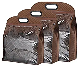 YEHAM 3 Sizes Handbags Storage Dust Cover Bag Storage Hanging Closet Organizer Purse (Brown)