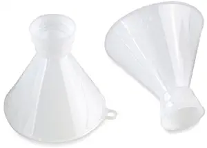 Bottiful Home - 2 Twist-On Plastic Funnel Set - Kitchen, Bath, Garage Use - Compatible w Glass, Plastic, Ceramic Bottles - Hands-Free, Food-Safe, Durable - Use w Liquids, Oils, Bath Products, Powders