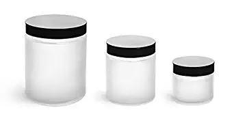 Premium Vials 2ozFJar12-ZT 2 Oz Clear Frosted Straight Sided Glass Jar with Black Lid (Pack of 12)