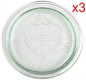 3 x Weck 60mm (2 3/8") SMALL Replacement Glass Lid. Fits WECK Models 080, 755, 760, 761, 762, 763, 764, 766, 902, 905, 975, 995.