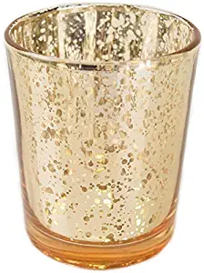 Just Artifacts Mercury Glass Votive Candle Holder 2.75" H (12pcs, Speckled Gold) -Mercury Glass Votive Tealight Candle Holders for Weddings, Parties and Home Decor