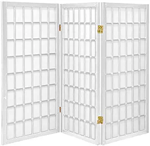 Oriental Furniture 3 ft. Tall Window Pane Shoji Screen - White - 3 Panels