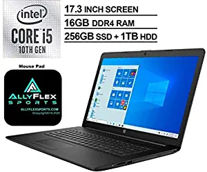 2020 Newest HP 17 17.3" HD+ Laptop, 10th Gen Intel Quad-Core i5 1035G1 Up to 3.4GHz (Beats i7-7500u), 16GB DDR4 RAM, 256GB SSD+ 1TB HDD, WiFi, Bluetooth, HDMI, DVD-RW, Windows 10 S + ALLYFLEX MOUSEPAD