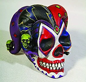 Pacific Giftware PTC 4 Inch Resin Jester Clown Color Skull with Hat Desktop Figurine