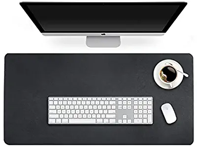 Desk Blotter Pad Table Protector Mat on Top of Work Writing Office Laptop Desk Under Keyboard Computer Desktop Cover Mousepad Men Boy Kids Decorative Accessory Waterproof PU Leather Black 16 x 32 Inch