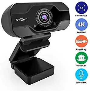HD Pro Webcam, TedGem 8MP Fixed Focus 4K/1080P Full HD Webcam USB Webcam Desktop Laptop Camera Live Streaming Webcam Built-in Mic Widescreen HD Video Webcam, Flexible Rotatable Clip[Upgraded Version]…