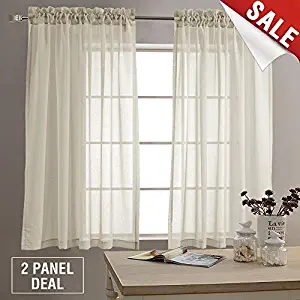 Sheer Curtains for Living Room 63 inches Long Bedroom Sheer Curtain Panels Rod Pocket Voile Window Curtain Set 2 Panels Nature