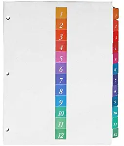 Index Divider, 12 Tab, 8.5"x11", Extra-Wide, Multi-Colored/White, Single Set WLJ54712