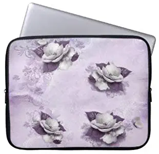 Artistic Violet Floral Laptop Sleeve Bag Notebook Computer PC Neoprene Protection Zipper Case Cover 15 Inch