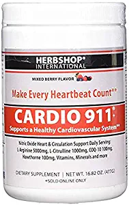 Cardio 911 - Heart Health Powder Supplement - L Arginine 5000mg - L Citrulline 1000mg Combo, Cardiovascular - Nitric Oxide Booster Life - for 16 Oz. Plus Mixed Berry Flavor - Now 30 Day Supply