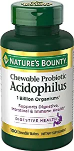 Nature's Bounty Acidophilus with Lactis Chewable Milk Free Wafers, Natural Strawberry, 3 Count