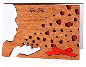 Real Wood Kiss Greeting Card Original Anniversary Gift Novelty Congratulations Souvenir Fun Happy Birthday Present for Her Girl Wife Father Sister Grandma Aunt Kids Friend Him Men Son Dad Husband e