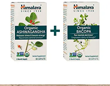 Himalaya Organic Ashwagandha + Organic Bacopa Brain Booster Kit, Ashwagandha 670 mg for Energy Boost and Anxiety Relief + Bacopa 750 mg, Nootropic Brain Booster for Mental Focus, Memory and Clarity, 6