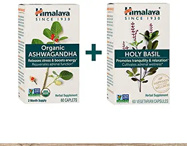 Himalaya Organic Ashwagandha + Organic Holy Basil Anxiety Kit, Ashwagandha 670 mg 60 Caplets, 2 Month Supply of Anxiety Supplements for Anxiety Relief and Stress Relief + Holy Basil/Tulsi 720 mg for