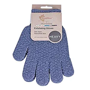 EvridWear Exfoliating Dual Texture Bath Gloves for Shower, Spa, Massage and Body Scrubs, Dead Skin Cell Remover, Gloves with hanging loop (1 Pair Heavy Glove)