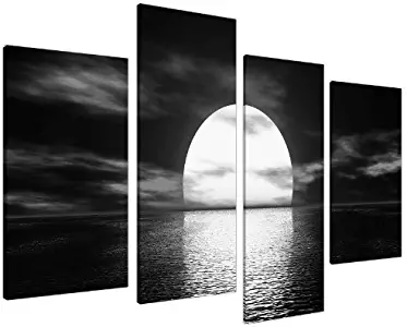 Wallfillers Black White Sea Sunset Ocean Landscape Canvas - Multi Set of 4-51 Inches Wide - 4003