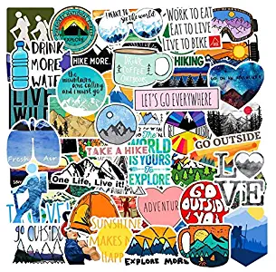 Adventure Nature Stickers (50 pcs) Outdoors Hiking Camping Travel Wilderness Stickers Pack Suitcase Stickers Vinyl Decals for Car Bumper Helmet Luggage Laptop Water Bottle (GlibertVillageGoods)