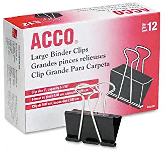 ACCO Binder Clips, Large, 1 Box, 12 Clips/Box (72100)