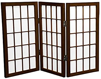 Oriental Furniture 2 ft. Tall Desktop Window Pane Shoji Screen - Walnut - 3 Panels