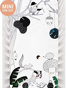 Rookie Humans Mini Crib Sheets 100% Cotton Sateen. Complements Modern Nursery Room, Use as a Photo Background for Your Baby Pictures. Fits Mini Crib Size (38x24 inches) (Woodland Dreams)