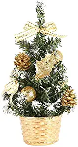 Prudance 8 inchTall Mini Artifical Desktop Christmas Tree Decor Pine Trees Christmas Decoration for Home Party Holiday (Gold)