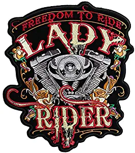 OYSTERBOY Large Lady Rider Embroidered Patch - Freedom to Ride Biker Vest Jacket Iron-on Back Patch