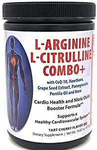 L-Arginine 5000mg L-Citrulline 1000mg Combo Powder 16 Oz. - Tart Cherry Cardio Heart Health Supplement, Nitric Oxide Booster