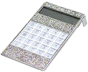 Bestbling Bling Bling Crystal Decorative Office Calculator with Calendar Time Alarm Clock for Fashionable Desk Accessory, Office or Home Gift (Silver)