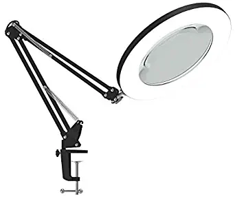 Lighting LED 5X Magnifying Lamp with Clamp 360°Adjustable Swivel Arm ，Dimmable, Adjustable Color Temperature Utility Light for Crafts Reading Inspection and Professional Use