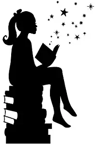 Girl Reading Books Magic - Facing Right, Small, Black - Vinyl Wall Art Decal for Homes, Offices, Kids Rooms, Nurseries, Schools, High Schools, Colleges, Universities