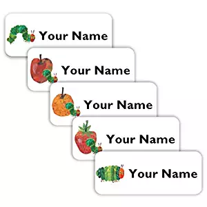 The Very Hungry Caterpillar Theme Original Personalized Peel and Stick Waterproof Custom Name Tag Labels for Adults, Kids, Toddlers, and Babies – Use for Office, School, or Daycare