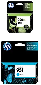 HP 950XL Black High Yield Original Ink Cartridge (CN045AN) and HP 951 Cyan Original Ink Cartridge (CN050AN) Bundle