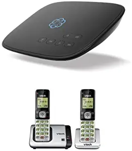 Ooma Telo Home Phone Service with VTech CS6719-2 DECT 6.0 Phone with Caller ID/Call Waiting, Silver/Black with 2 Cordless Handsets