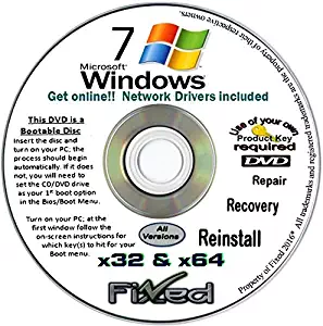 Recovery disc compatible w/ All Versions of Windows 7 Recovery Disc for 32 & 64 Bit Systems. Factory Fresh Re-install w/Network drivers. Free Fast Tech Support!!