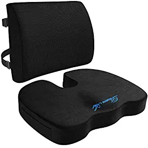 DREAM ART Lumbar Support Back Cushion Combo & Memory Foam Seat Cushion - Orthopedic Design for Coccyx & Tailbone Pain - Can Help Sciatica - Perfect for Office Chair,Car and Wheelchair (Black)