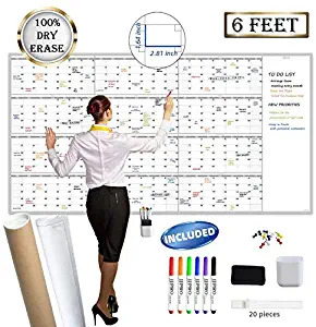 Large Reusable Dry Erase Yearly Wall Calendar - Jumbo Premium Laminated 12 Month Task Organizer - 38"x72" Undated Annual Planner for Home, Office, School Projects