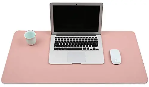 Desk Pad Blotter Mats Table Protector Mat on Top of Office Writing Desks Laptop Computer Desktop Décor Accessory Cover Under Keyboard Mousepad for Girl Women Kids PU Leather Easy Clean Pink 16 x 32"