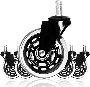 (Set of 5) Office Chair 3" Caster Wheels - Safe & Heavy Duty for All Floors Including Hardwood - Perfect Replacement for Desk Floor Mat - Rollerblade Style w/Universal Fit