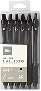 Office Depot Brand Callisto Retractable Gel Ink Pens, Medium Point, 0.7 mm, Black Barrel, Black Ink, Pack of 12 Pens