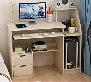 Computer Laptop Desk with Drawer Shelf, Children Study Desk and Bookcase Office Home PC Table with Mainframe Rack Modern Small Writing Learning Workstation (Beige)