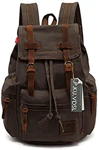 Canvas Backpack, P.KU.VDSL-AUGUR SERIES Vintage Canvas Leather Backpack Hiking Daypacks Computers Laptop Backpacks Unisex Casual Rucksack Satchel Bookbag Mountaineering Bag for Men Women