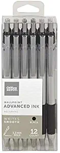 Office Depot Advanced Ink Retractable Ballpoint Pens, Bold Point, 1.2 mm, Silver Barrel, Black Ink, Pack Of 12