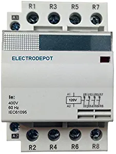 50 Amp 4 Pole Contactor Normally Open (N/O) 120V Coil, 32A Motor, IEC 63A, 60A DIN