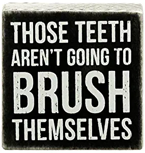 Primitives By Kathy "Those Teeth Aren't Going to Brush Themselves" 4" By 4" Box Sign